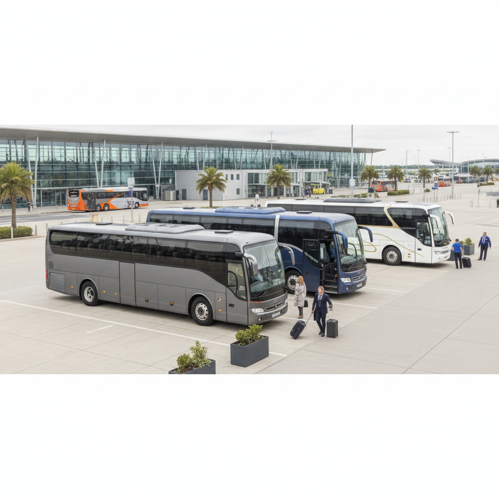 Our coach Fleet for Luton Transfers — executive coach meeting a group at Luton Airport