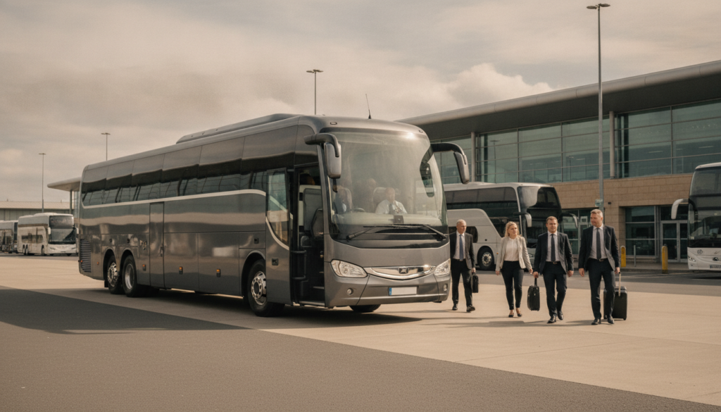 Luton Airport to London: Executive Coach Travel for Corporate Groups — executive coach meeting a group at Luton Airport