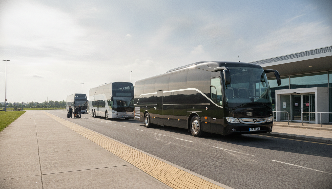 Explore the UK: Group Holiday Ideas Starting at Luton Airport — executive coach meeting a group at Luton Airport