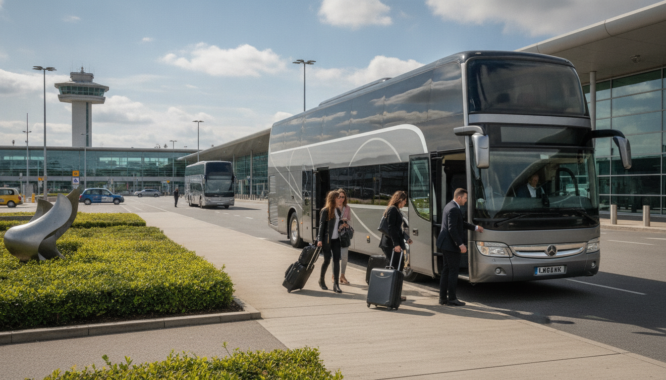 The Benefits of Premium Coach Travel for Groups from Luton — executive coach meeting a group at Luton Airport